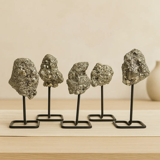 Natural Golden Pyrite Cluster with Stand