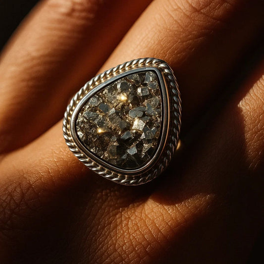Pyrite Geode adjustable ring