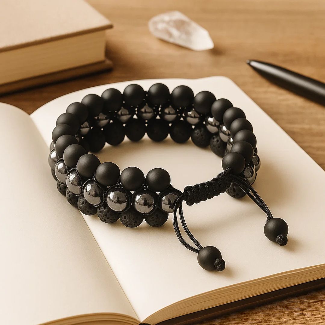 Pyrite Bracelet with Black Obsidian Beads