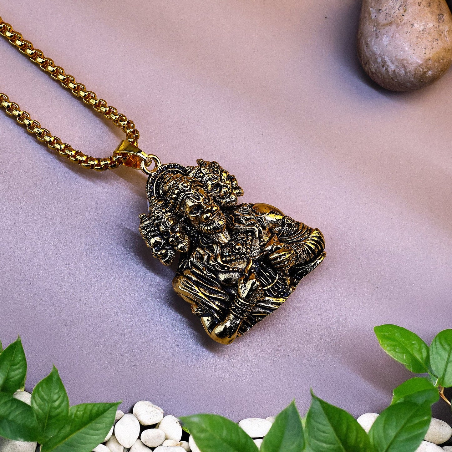 Panchamukhi Hanuman Pendant With Snake Golden Chain
