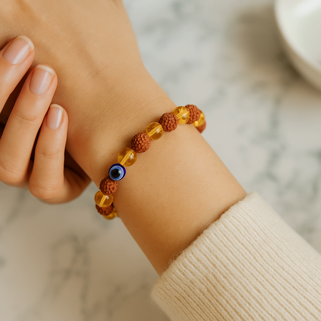 Rudraksh Citrine and Evil Eye Bracelet