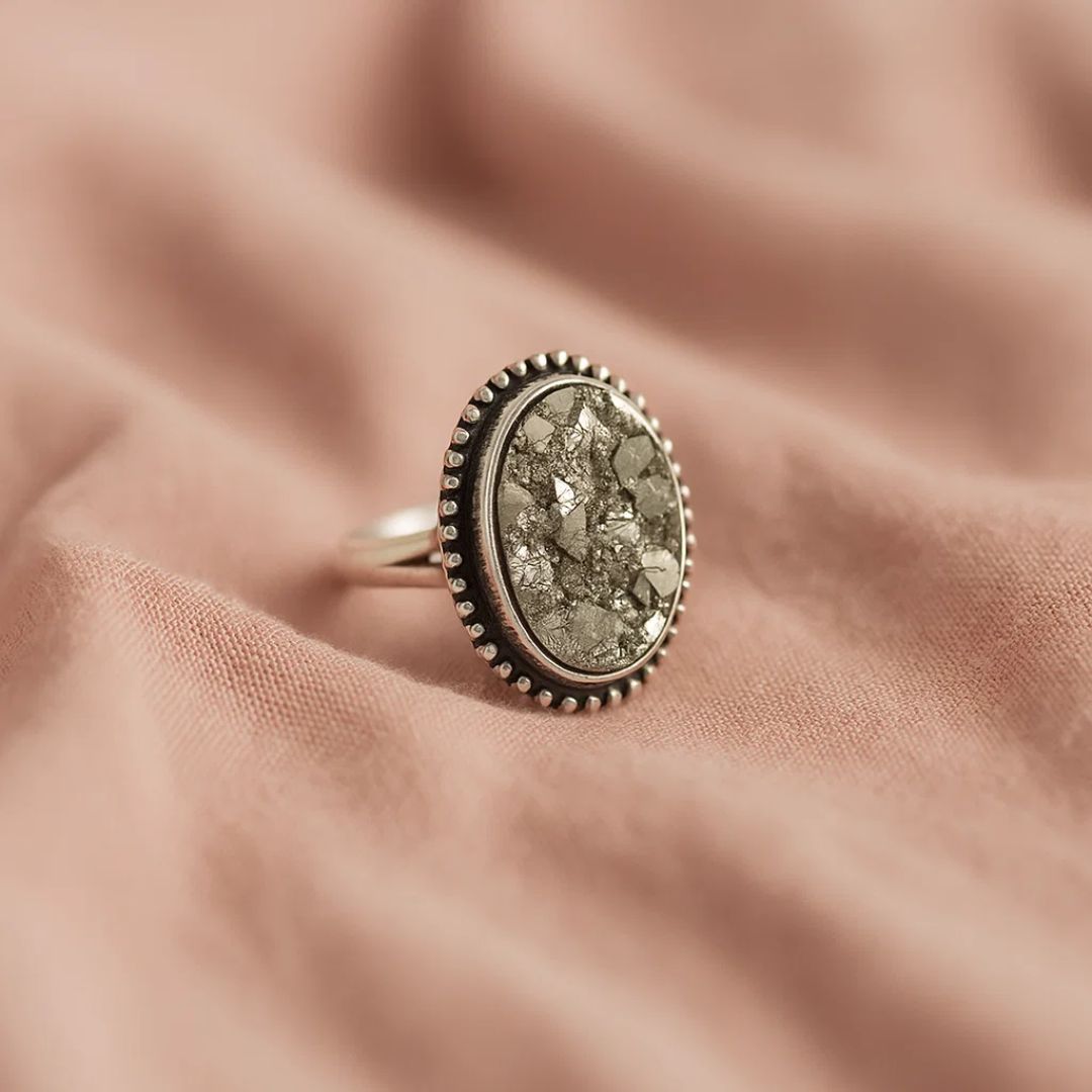 Pyrite Natural Adjustable Ring Oval Design 1