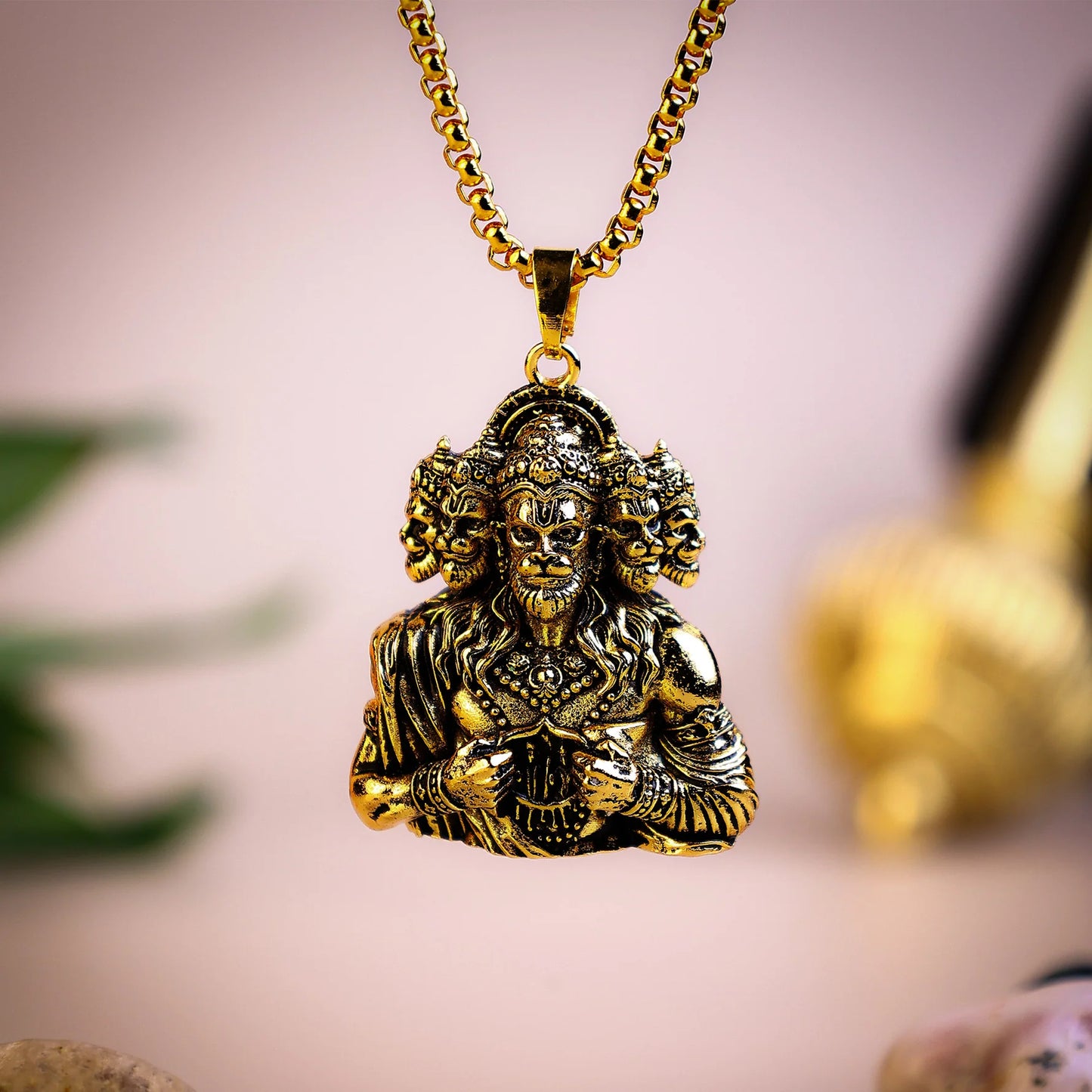 Panchamukhi Hanuman Pendant With Snake Golden Chain