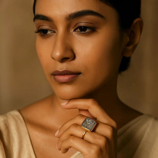 Pyrite Natural Adjustable Ring Premium Gold