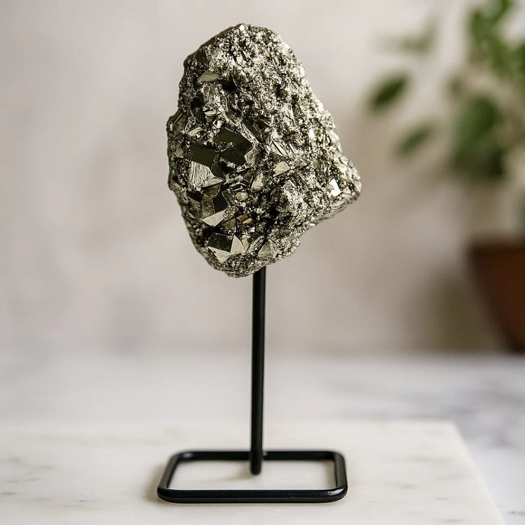 Natural Golden Pyrite Cluster with Stand
