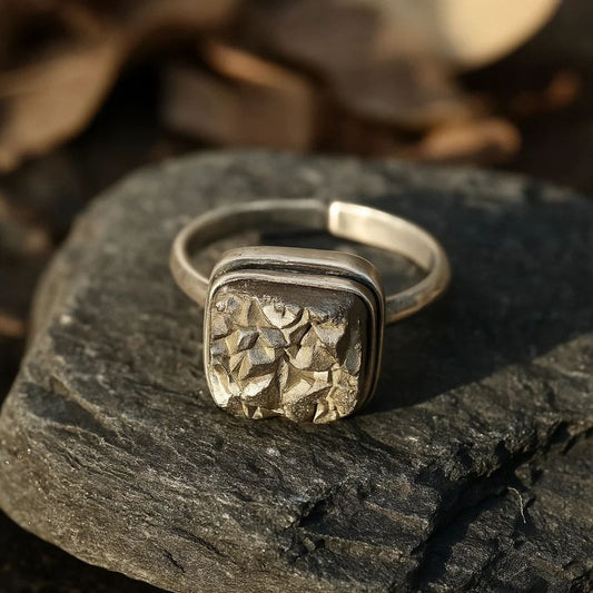 Pyrite Natural Adjustable Square Ring