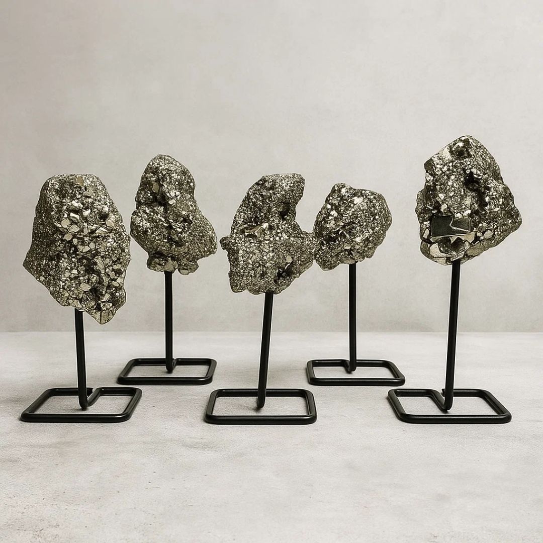 Natural Golden Pyrite Cluster with Stand