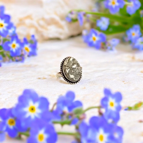 Pyrite Natural Adjustable Ring Oval Design 1