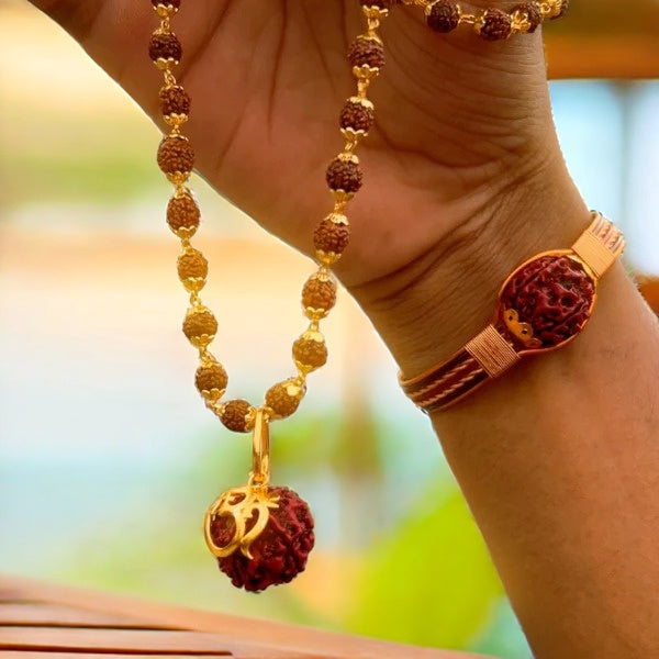Rudraksha Necklace Om Shree Design Gold Plated