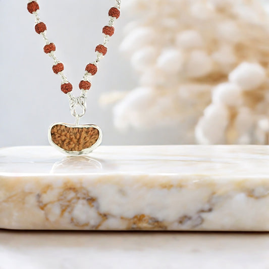 5 Mukhi Silver Rudraksha Mala - with Natural 1 Mukhi Rudraksha Pendant