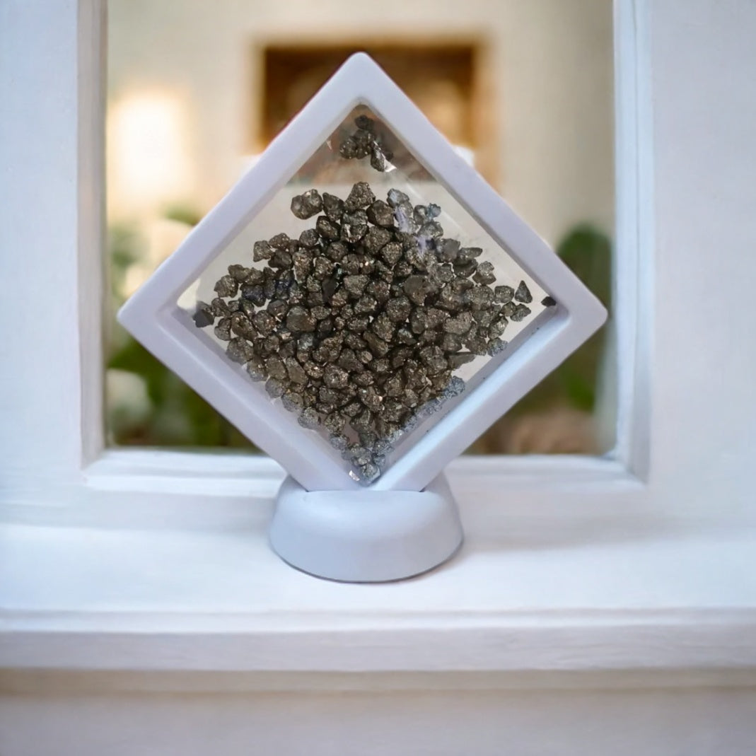 Natural Crushed Pyrite Gemstone With Stand