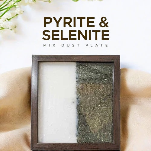 Pyrite & Selenite Dust Plate (Complimentary wooden frame)