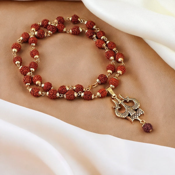 Gold Plated Rudraksha Trishool