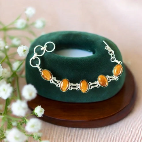Tiger Eye Silver Plated Bracelet