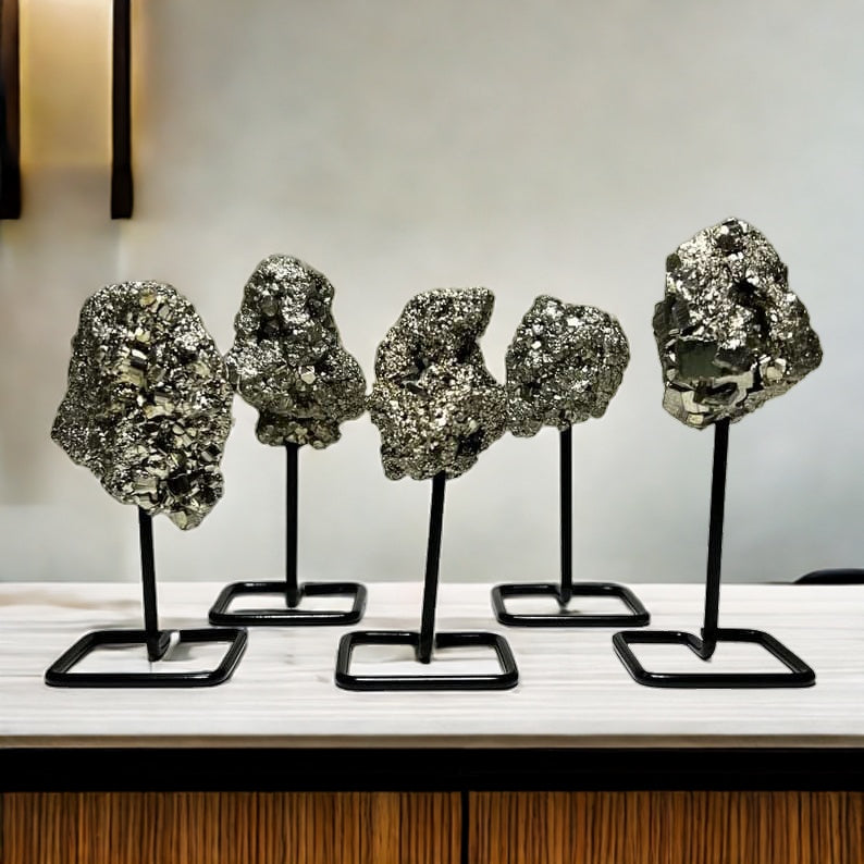 Natural Golden Pyrite Cluster with Stand