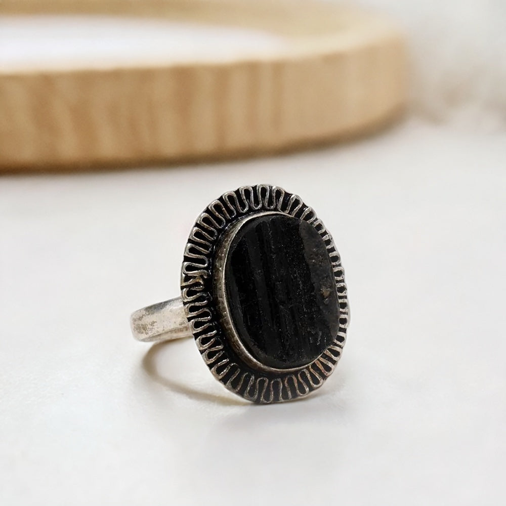 Black Tourmaline Adjustable Ring