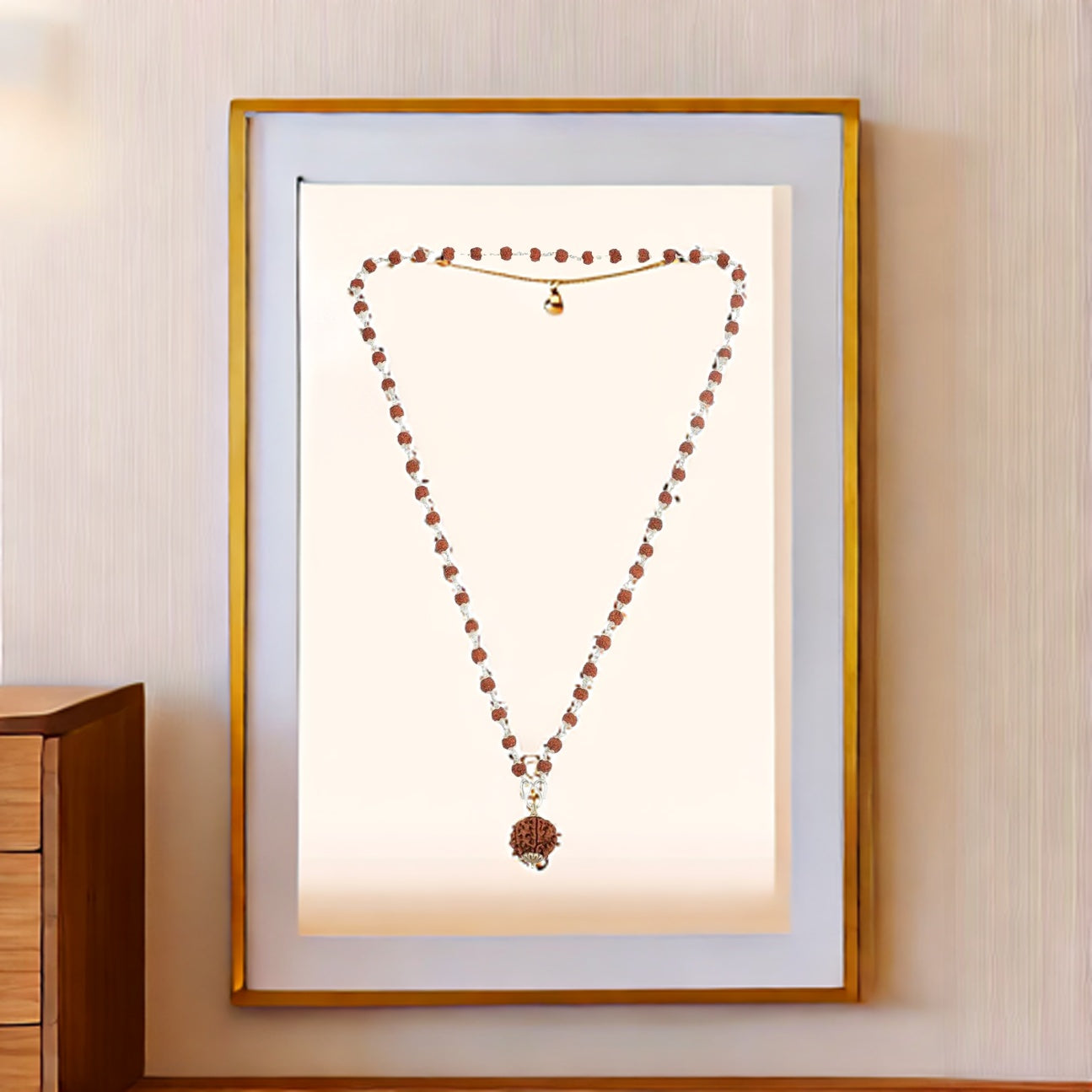 5 Mukhi Silver Rudraksha Mala - with Natural 6 Mukhi Rudraksha Pendant