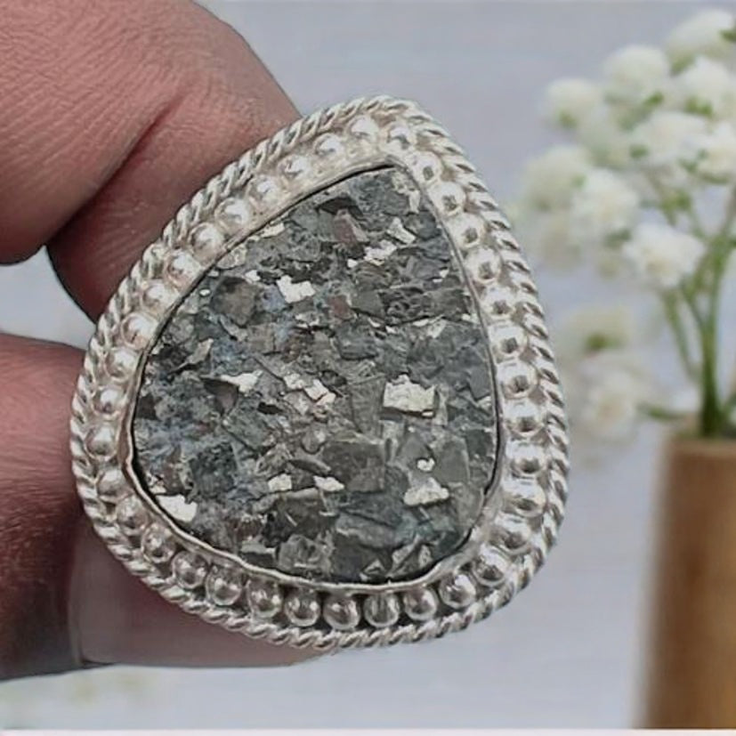 Pyrite Geode adjustable ring