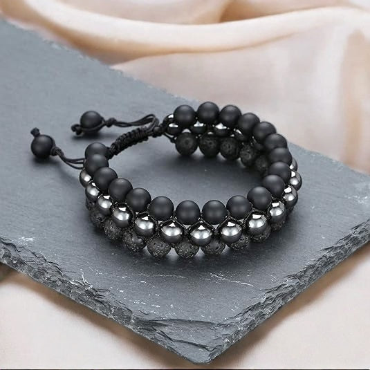 Pyrite Bracelet with Black Obsidian Beads