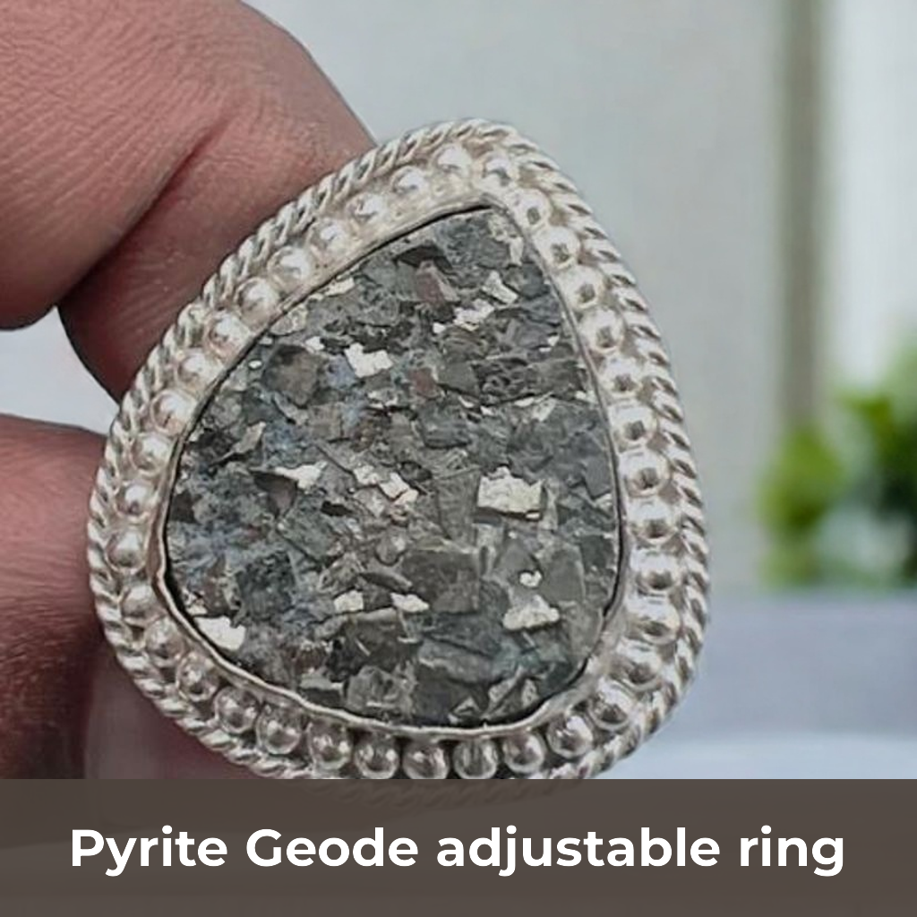 Pyrite Geode adjustable ring