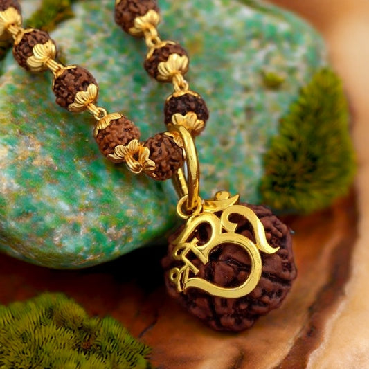 Rudraksha Necklace Om Shree Design Gold Plated
