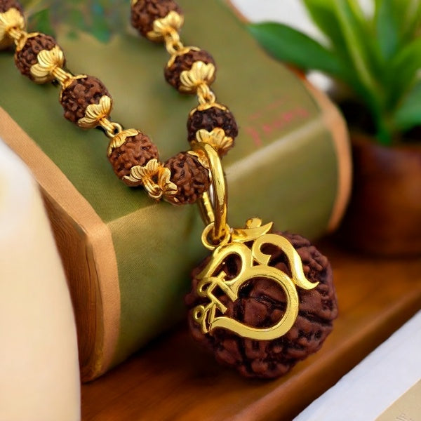 Rudraksha Necklace Om Shree Design Gold Plated