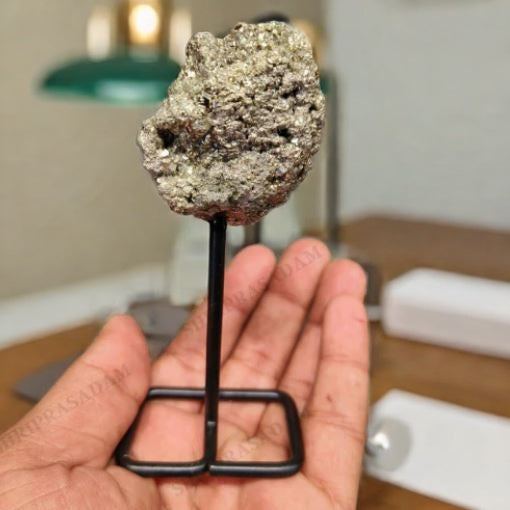 Natural Golden Pyrite Cluster with Stand