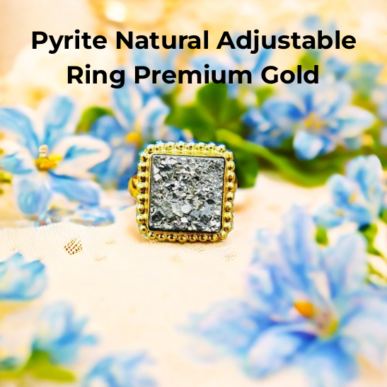 Pyrite Natural Adjustable Ring Premium Gold