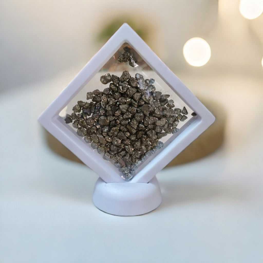 Natural Crushed Pyrite Gemstone With Stand