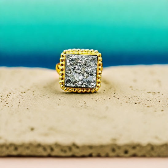 Pyrite Natural Adjustable Ring Premium Gold