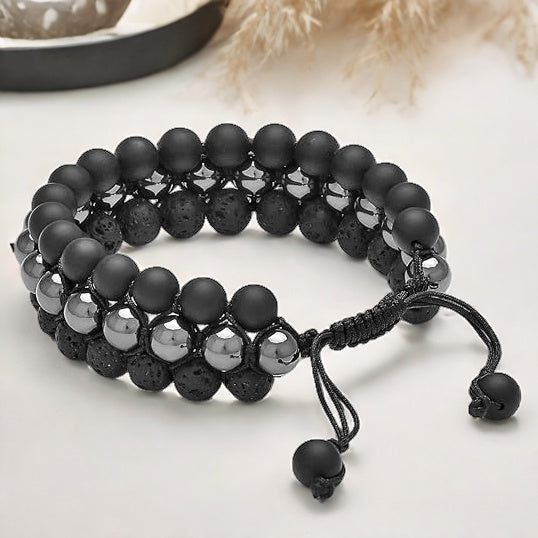 Pyrite Bracelet with Black Obsidian Beads