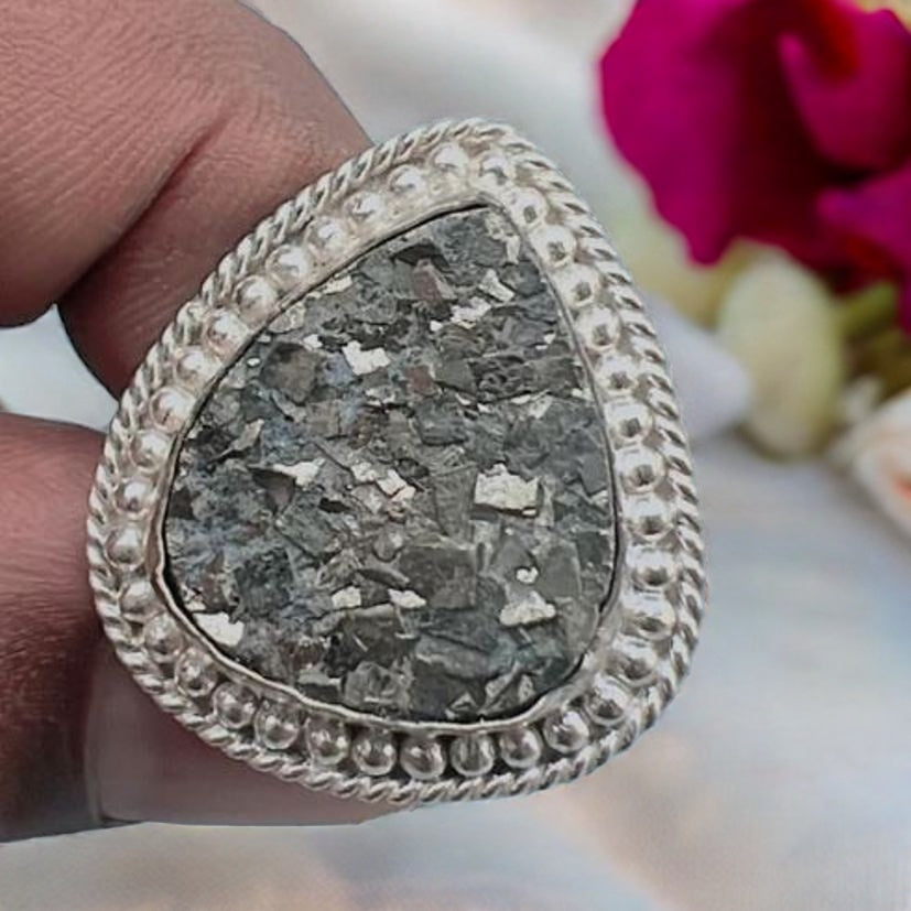 Pyrite Geode adjustable ring