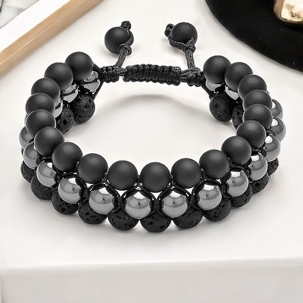 Pyrite Bracelet with Black Obsidian Beads