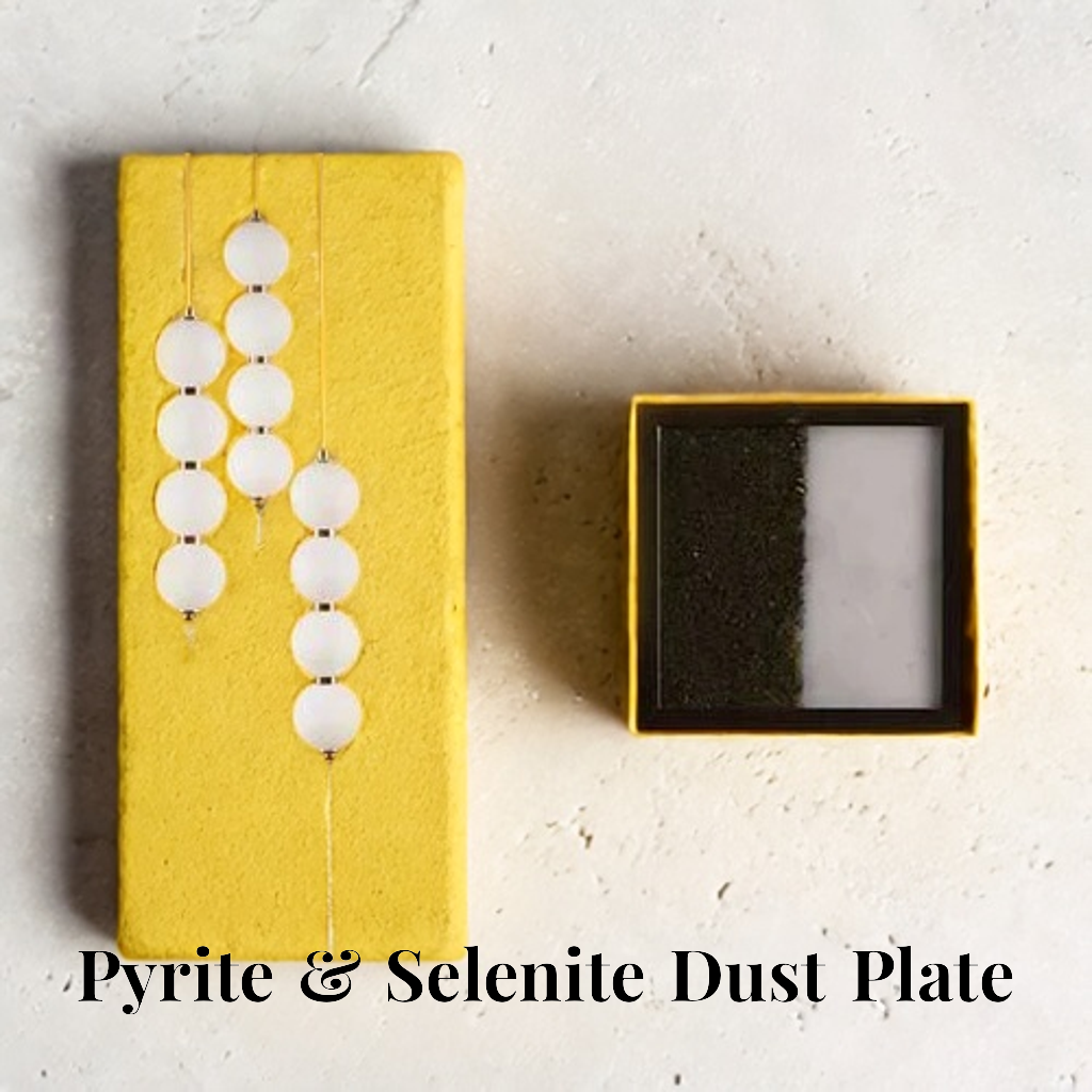 Pyrite & Selenite Dust Plate (Complimentary wooden frame)