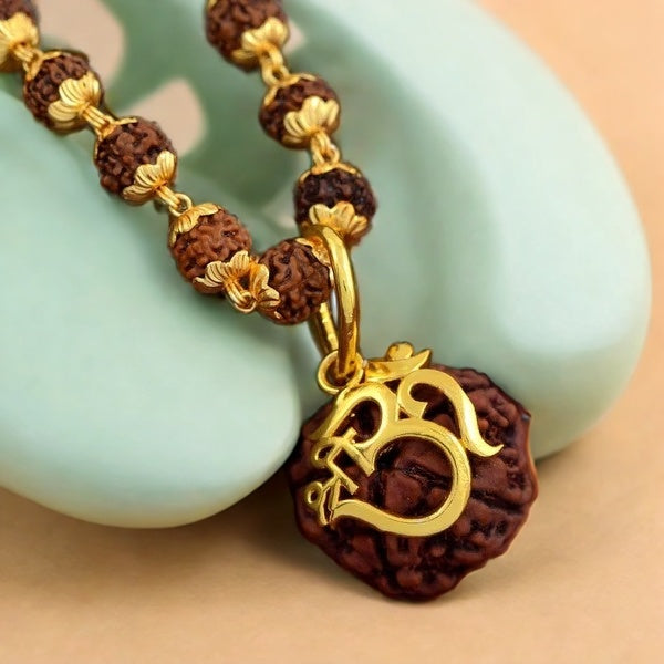 Rudraksha Necklace Om Shree Design Gold Plated