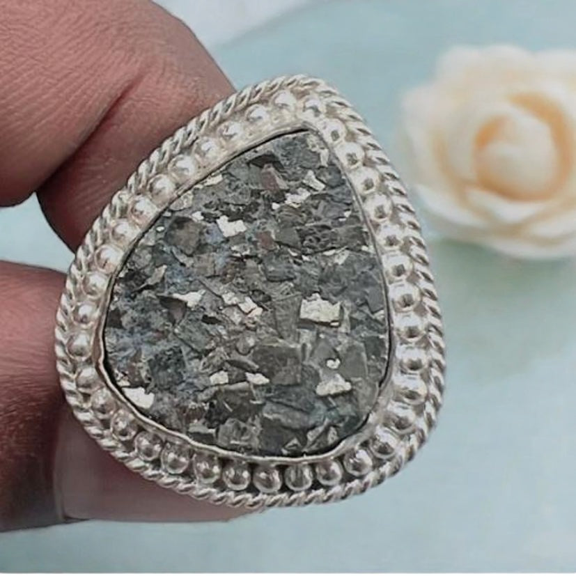 Pyrite Geode adjustable ring