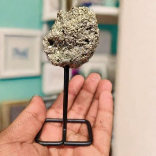 Natural Golden Pyrite Cluster with Stand