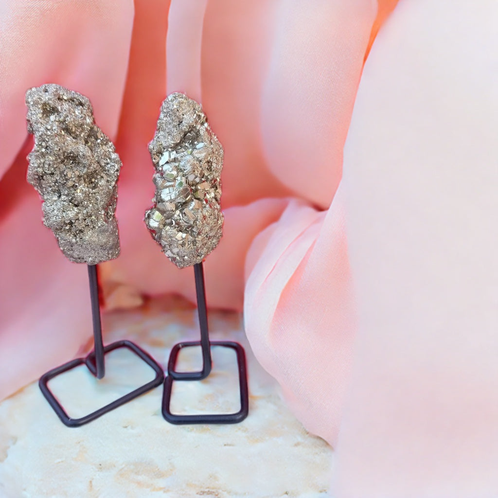 Natural Golden Pyrite Cluster with Stand
