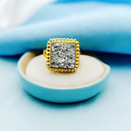 Pyrite Natural Adjustable Ring Premium Gold