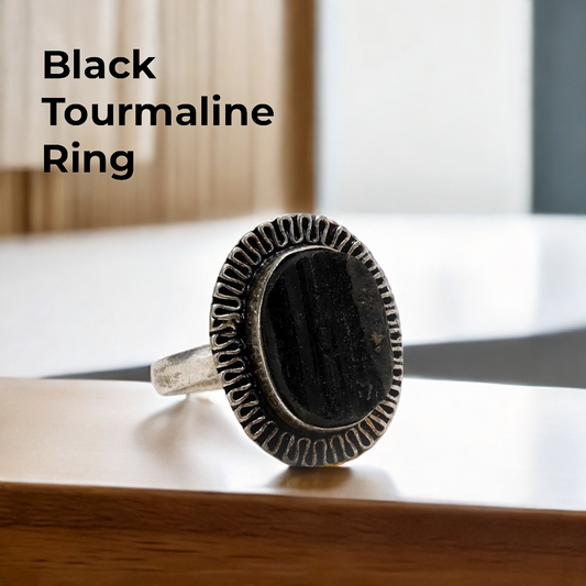 Black Tourmaline Adjustable Ring