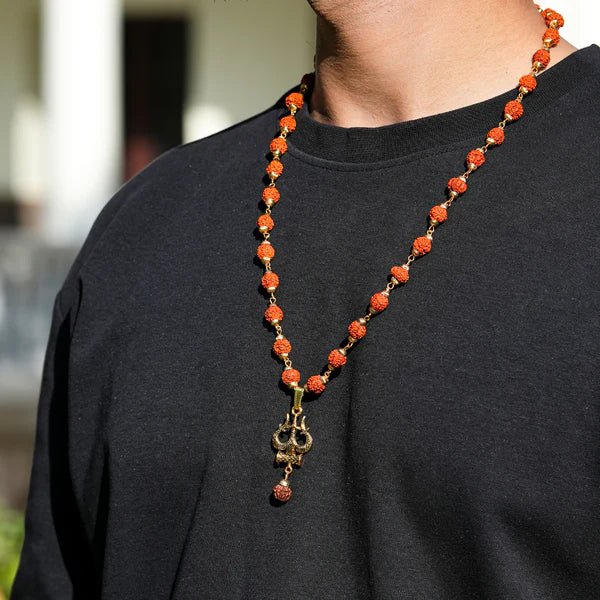 Gold Plated Rudraksha Trishool
