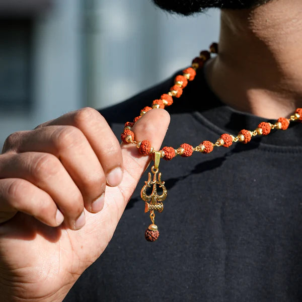 Gold Plated Rudraksha Trishool