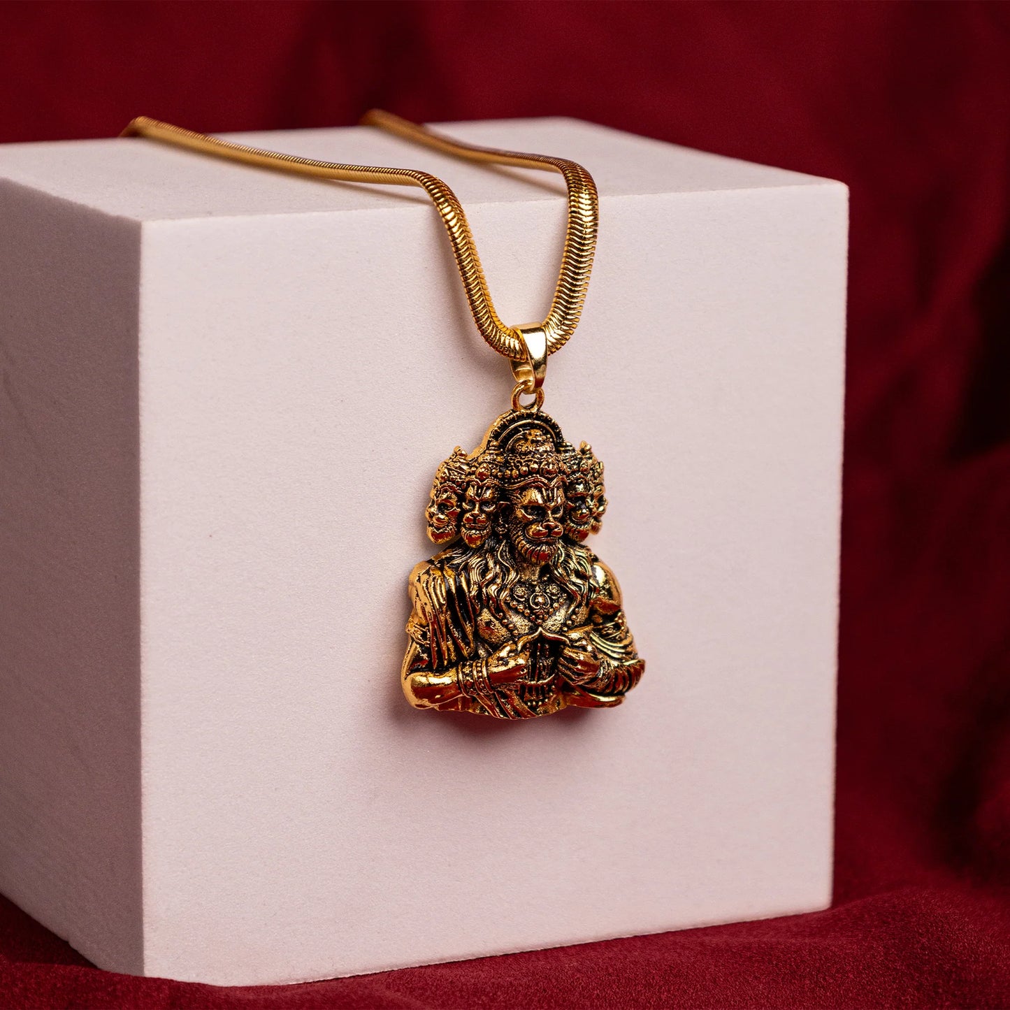 Panchamukhi Hanuman Pendant With Snake Golden Chain