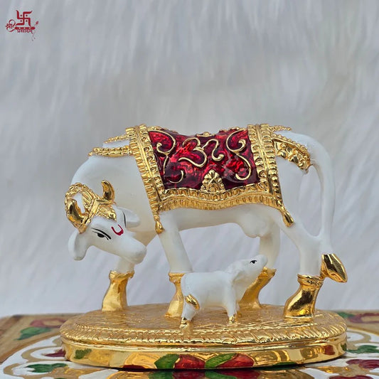 Gold and Silver Plated Kamdhenu Idol | Vastu Kamdhenu Idol for Home Office, and Gift