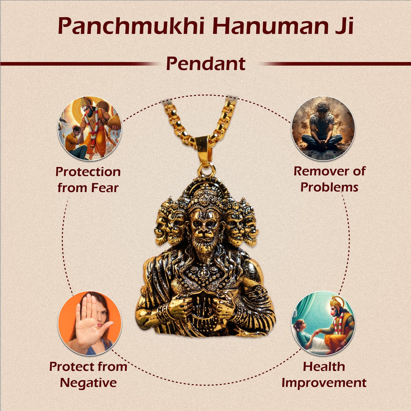 Panchamukhi Hanuman Pendant With Snake Golden Chain