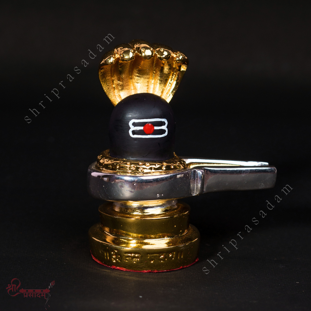 Gold Plated Shivling with Jalahari Yoni | Lord Shiva Lingam Idol | Ideal for Car Dashboard