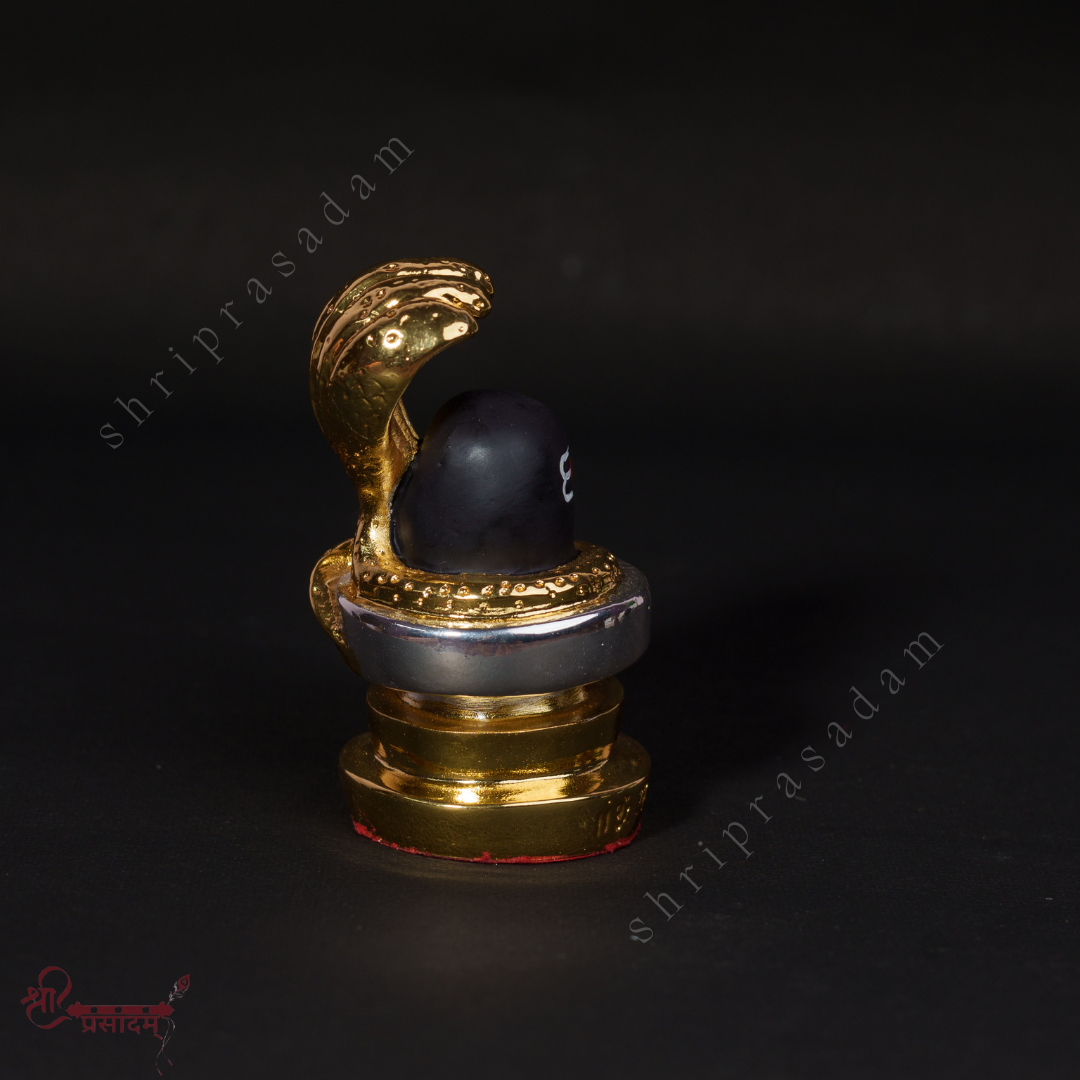 Gold Plated Shivling with Jalahari Yoni | Lord Shiva Lingam Idol | Ideal for Car Dashboard