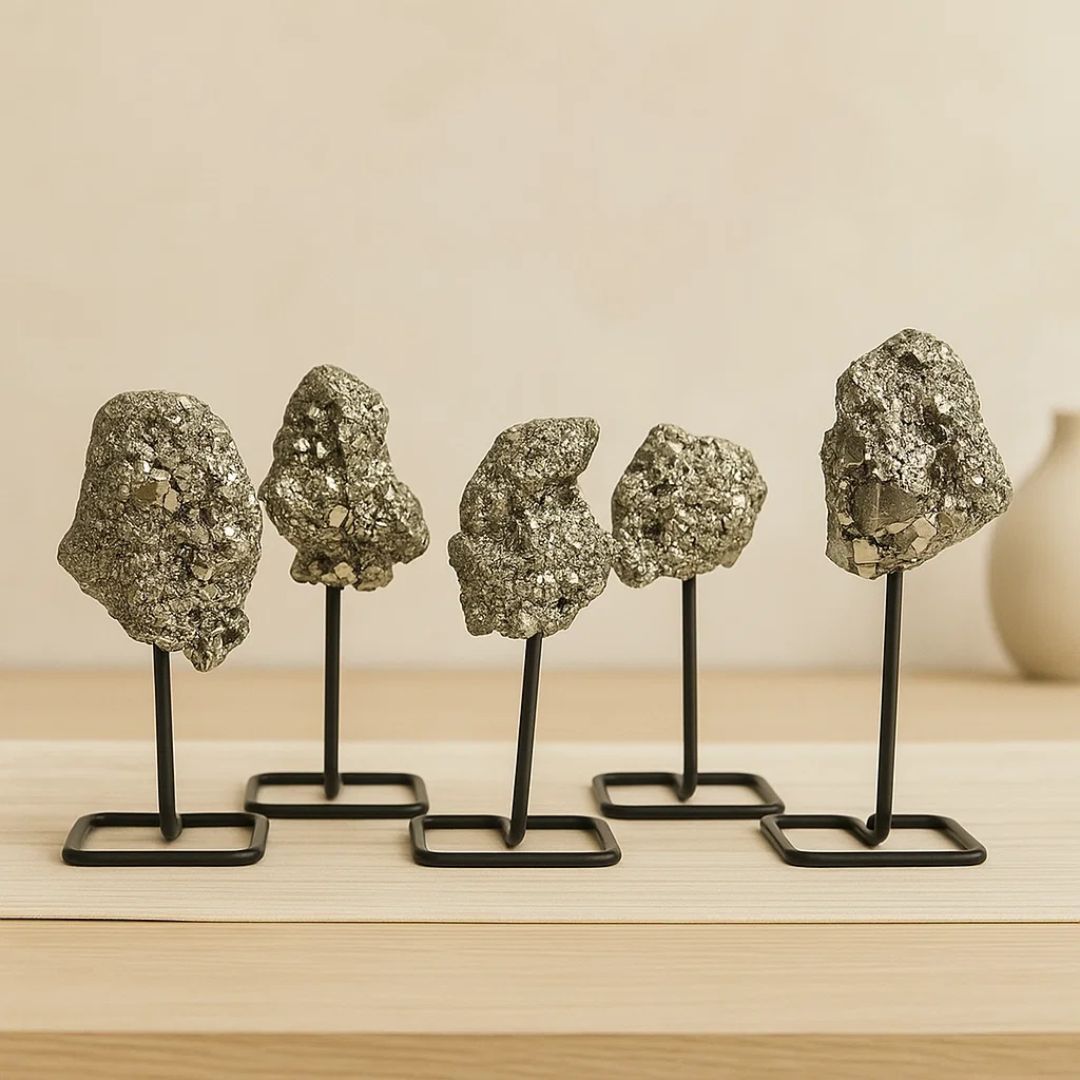 Natural Golden Pyrite Cluster with Stand