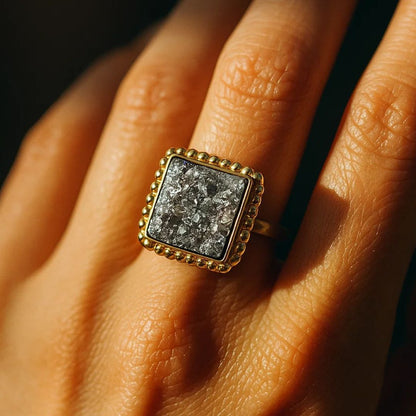 Pyrite Natural Adjustable Ring Premium Gold