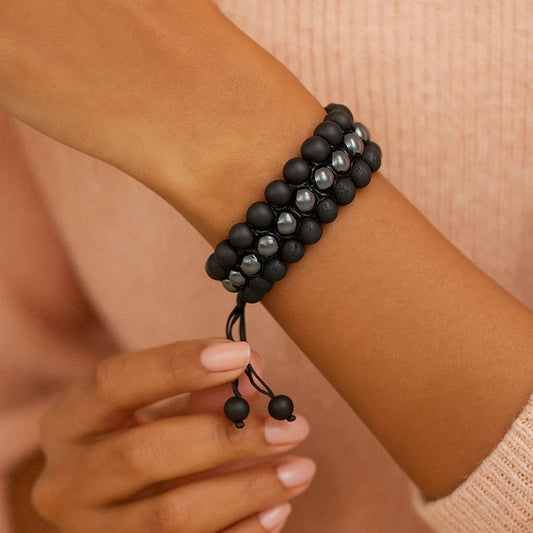 Pyrite Bracelet with Black Obsidian Beads